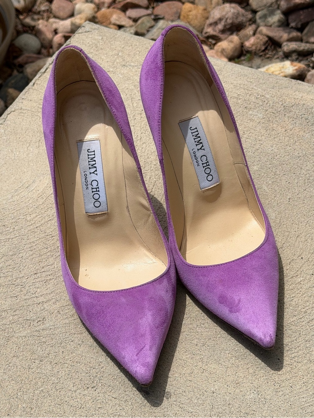 Authentic Jimmy Choo Abel Sue Purple Suede Point Toe Heels Sz 37